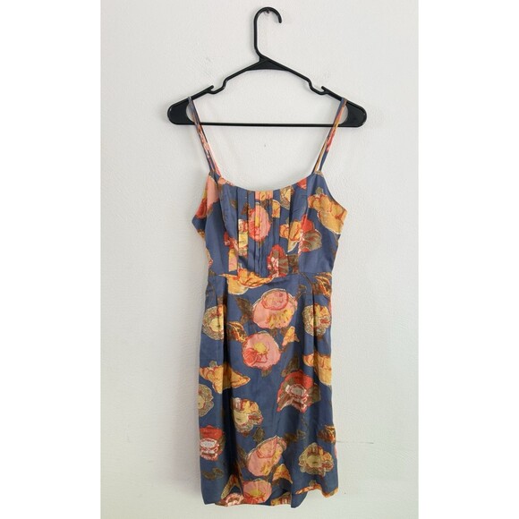Anthropologie Maeve Floral Dress Size 4 Blue Silk Cotton Blend Open Back New - Picture 15 of 16